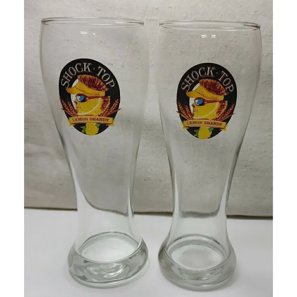 Vintage Shock Top Lemon Shandy Wheat Lemon Man Crystal Beer Glass 16 oz Pilsner